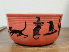 Homer Laughlin Fiestaware Cats Hats Witches Persimmon Halloween Gusto Bowl VGUC