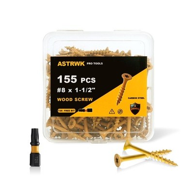 155 PCS #8 11/2 In Tan Deck Wood Screws Rust Resistant T25 Torx Bit Included