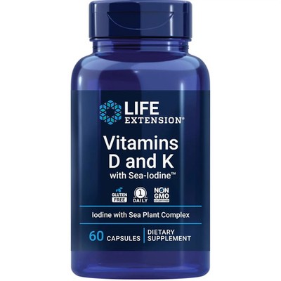 Life Extension Vitamins D and K with Sea-Iodine, 60 Capsules