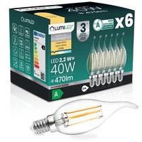 6X Led-GlüHbirne E14 Kerze BA35 2,2W 470Lm = 40W 2700K Warmweiß 360° Filament KL