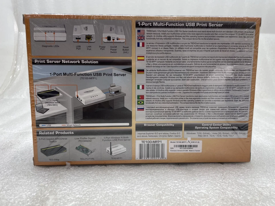 New Genuine OEM Sealed TRENDNET TE100-MFP-1 Port Multi Function USB Print Server - Image 3 of 4