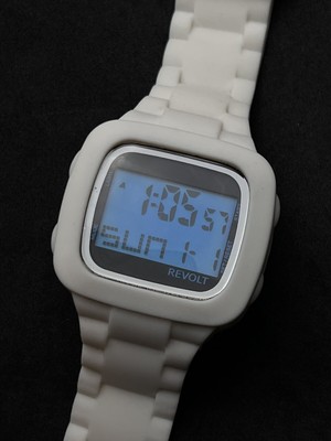 REVOLT Digital Watch 42mm Steel Case In White Silicone Enclosure Band Alarm Date