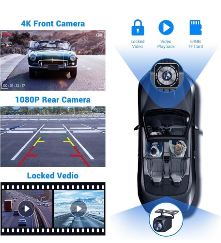 9" Wireless Apple CarPlay Android Auto Screen - 4K Dash Cam 1080P Backup Camera - Picture 6 of 8