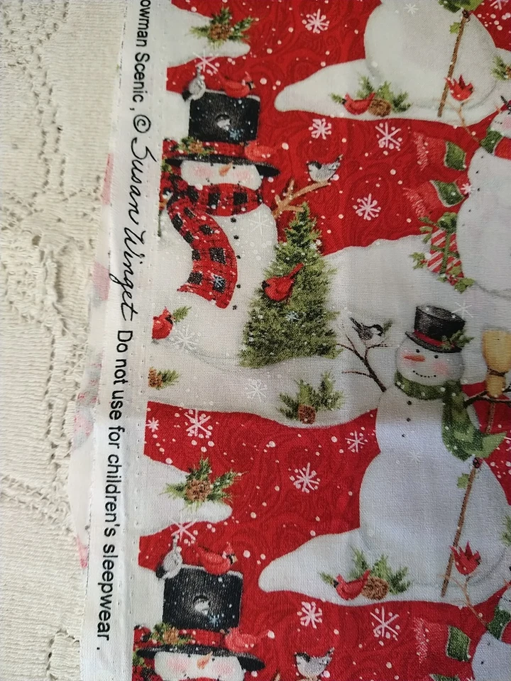 Christmas Fabric Snowman Scenic Susan Winget Cotton CP64465 28"x44" Red Winter - Image 4 of 4