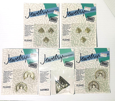 Lot Of Jewelry Making Supplies Gold Tone Metal Earrings Filigree Amaco New Old