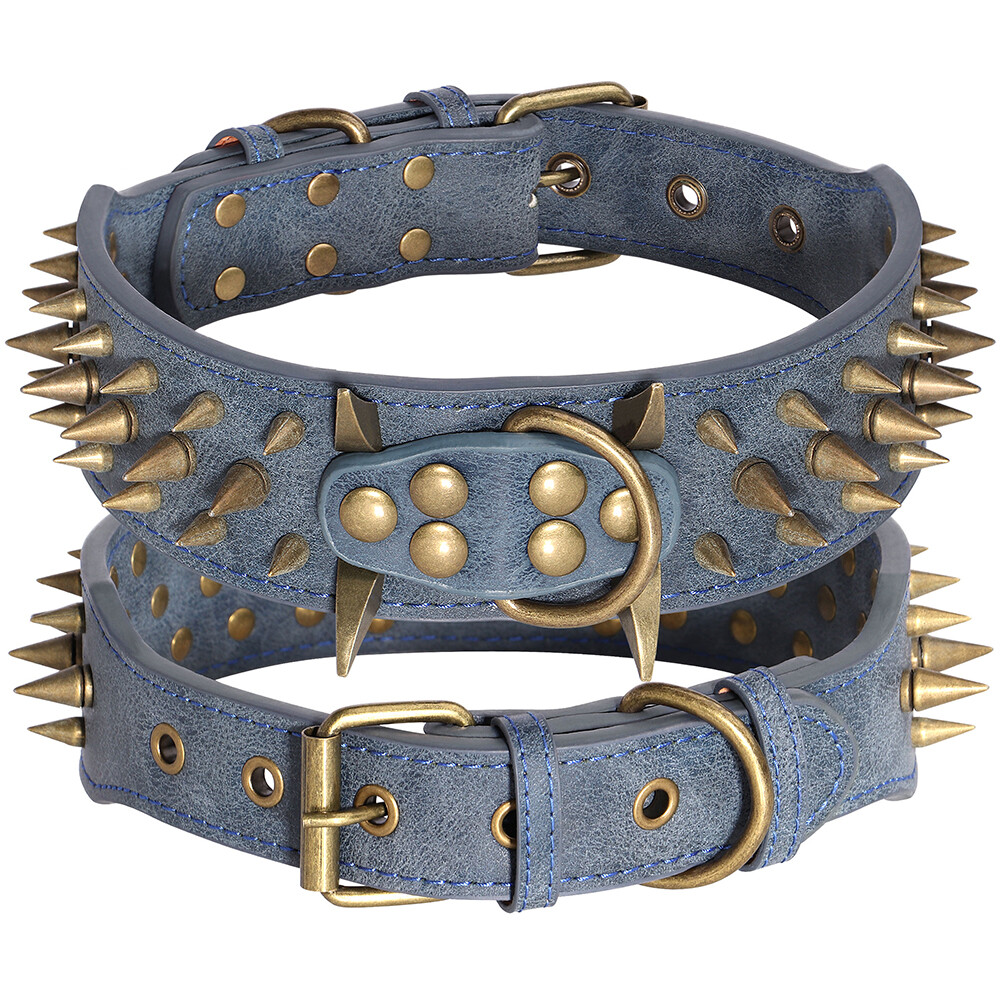 2''Wide Spiked Studded Dog Collar PU Leather Heavy Duty