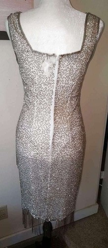 Laurence Kazar Size S/M (4-6) Women's White & Silver Vintage Flapper Style Dress - Picture 7 of 9