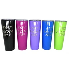 Best Mom Ever Gift - 26 oz Skinny Stainless Steel Tumbler Engraved Cup w/Straw