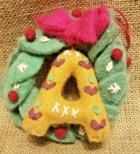Anthropologie Deck the Halls Letter A Wreath Xmas Felted Wool Ornament