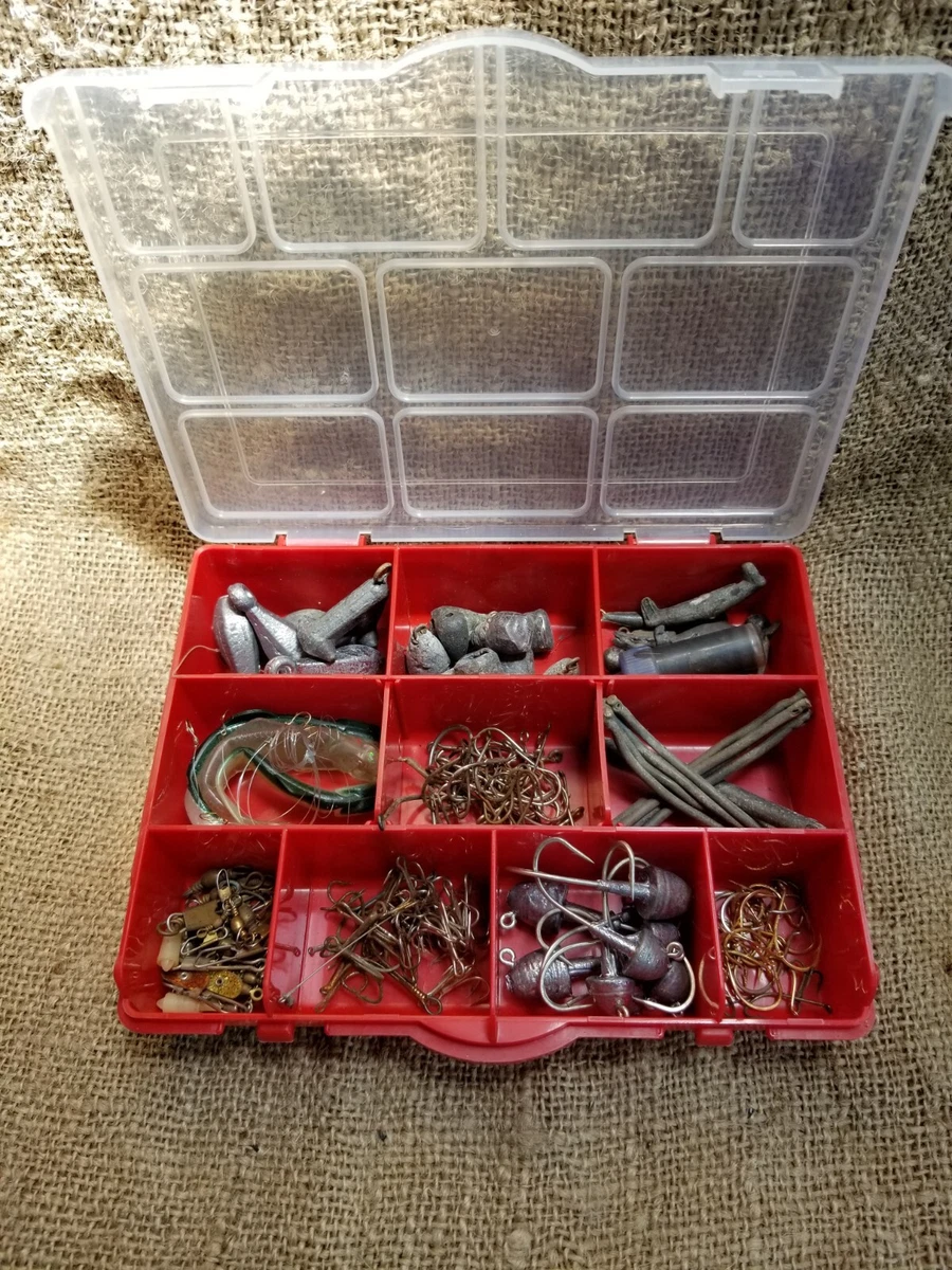 Fishing Tackle Box w/ Mixed New & Used Fish Hooks & Weights, 8×6 Look at  Photo