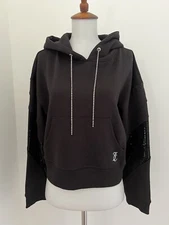 Juicy Couture NEW W/Tag ($109) Logo Y2K Hoodie Sweatshirt Black Liquorice Size M