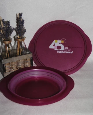 🌟TUPPERWARE Boite Retractable Assiette Bol pliable 1,5 L 45 Ans Rose Violine X2 - Photo 1/4