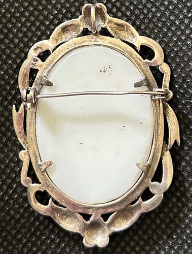 Antique Sterling Silver Marcasite Brooch With Porcelain Scene Signed by Artist - Picture 3 of 7