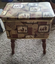 Vintage Burlington Hawkeye Sewing Storage Basket/ Retro Foot Stool