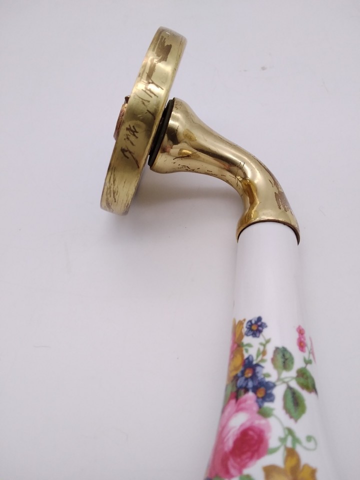 Vintage Brass Porcelain Ceramic Floral Door Handles Levers x 2 90s