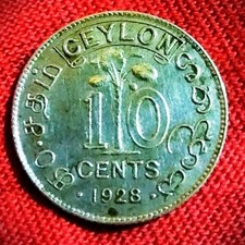 90+ Yrs Old Ceylon Silver Coin 1928s 10 Cents from a Rare Collection.