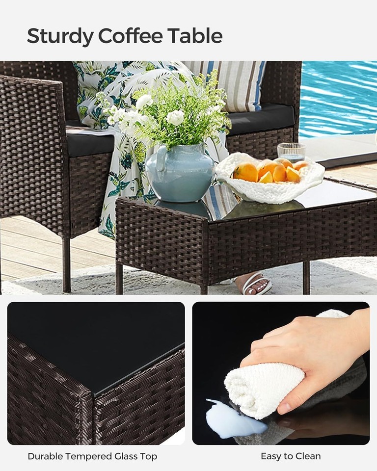 SONGMICS Garden Furniture Sets, Polyrattan Outdoor Patio Brown + Dark