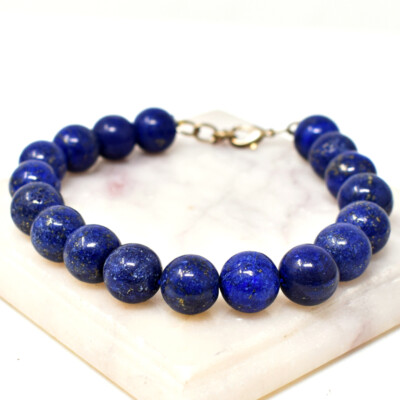 240,00 kt Natürliches 8 Zoll Langes Blaues Lapislazuli Rund Perlen Armband NK 42E213