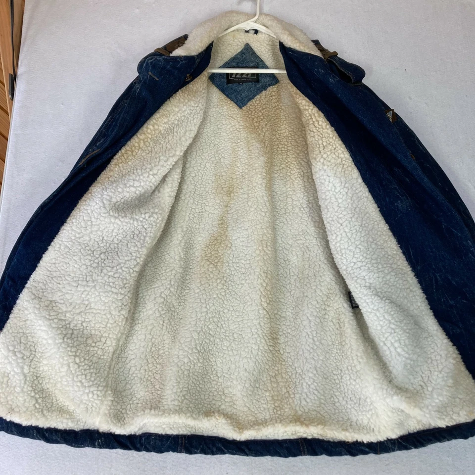 Mujer De Colección Denim Parka Jean Chaqueta Sherpa Cuero M Lavado Ácido Tareas Abrigo Años 80 90 Foto 2 de 4