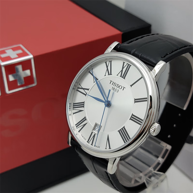 TISSOT Swiss Men's Quartz Watch Leather Strap Blue Hands T122