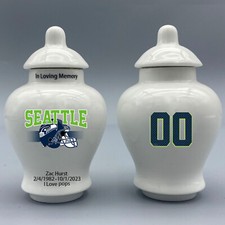 Ceramic Football Urn   Seattle Seahawks Theme, Custom Text  Number