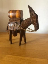 Vintage Wooden Hand made Donkey with barrel and buckets on his back, chain reign
