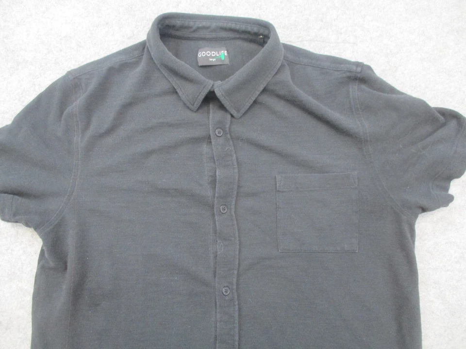 Camisa Goodlife Para Hombre Grande Negra Manga Corta Abotonada Adulto Informal Tejida Foto 2 de 4