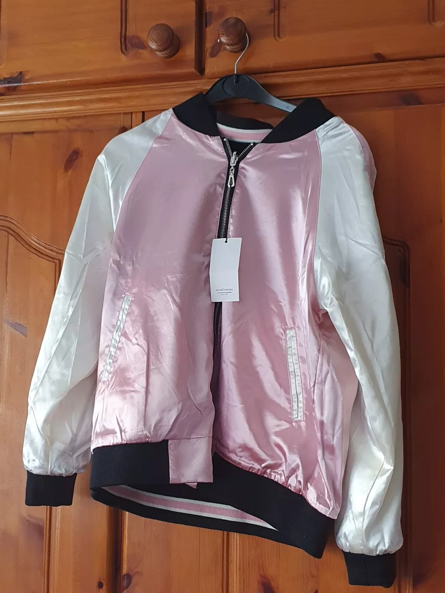 Pink and white silk bomber jacket sale