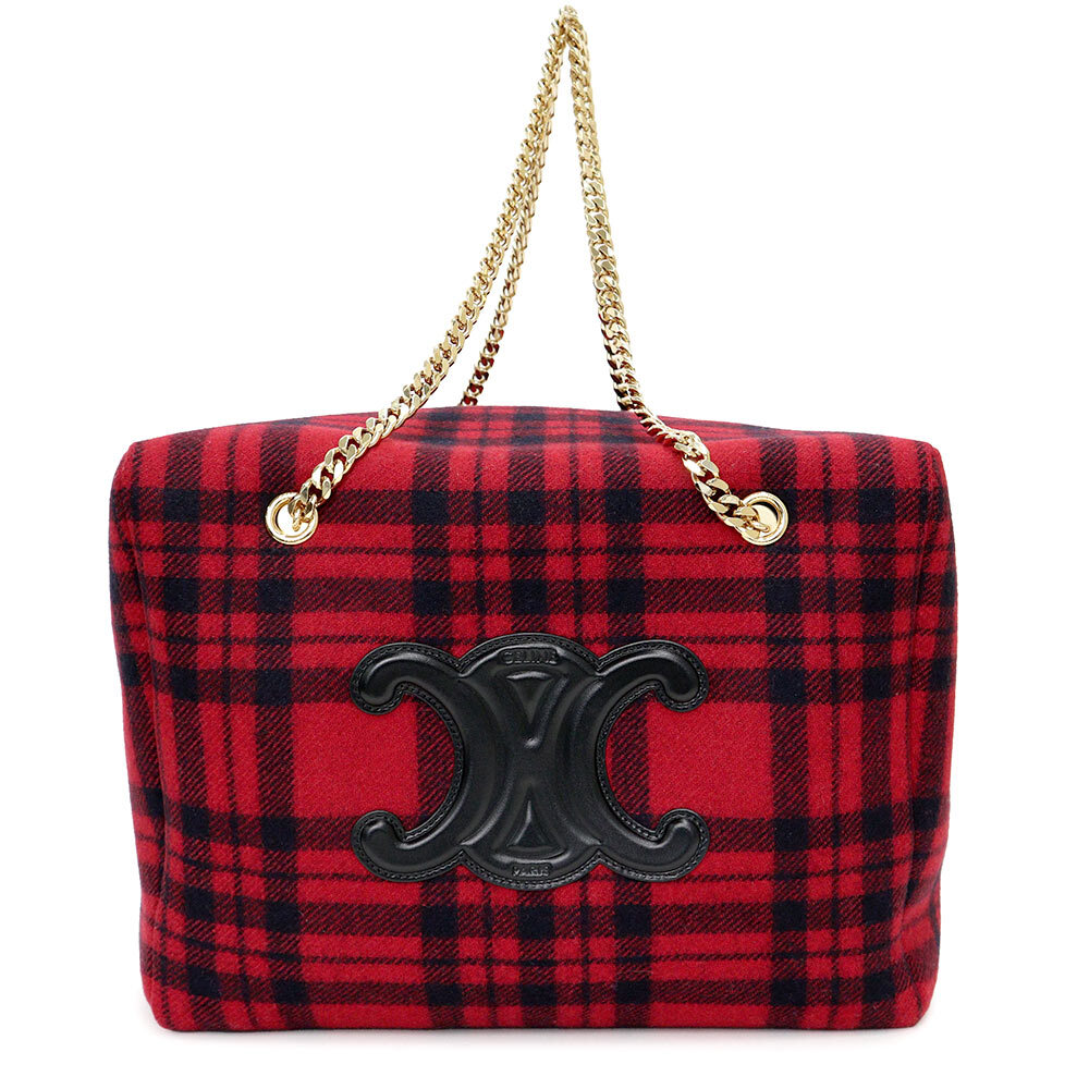 ●Celine Large Pliage Patapan Triomphe Chain Shoulder Tote Bag Wool Calfskin  Leat - Main Image