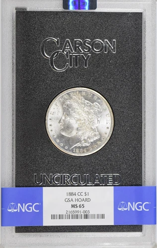 1884-CC Morgan Silver Dollar GSA Hoard NGC MS65 Comes with Box & CoA