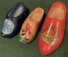Vintage Lot of 3 Dutch Holland Wooden Shoes Hand Carved Decorative Variety Sizes