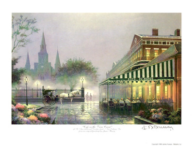Cafe in the Vieux Carre, Cafe Du Monde, Signed by James Hussey