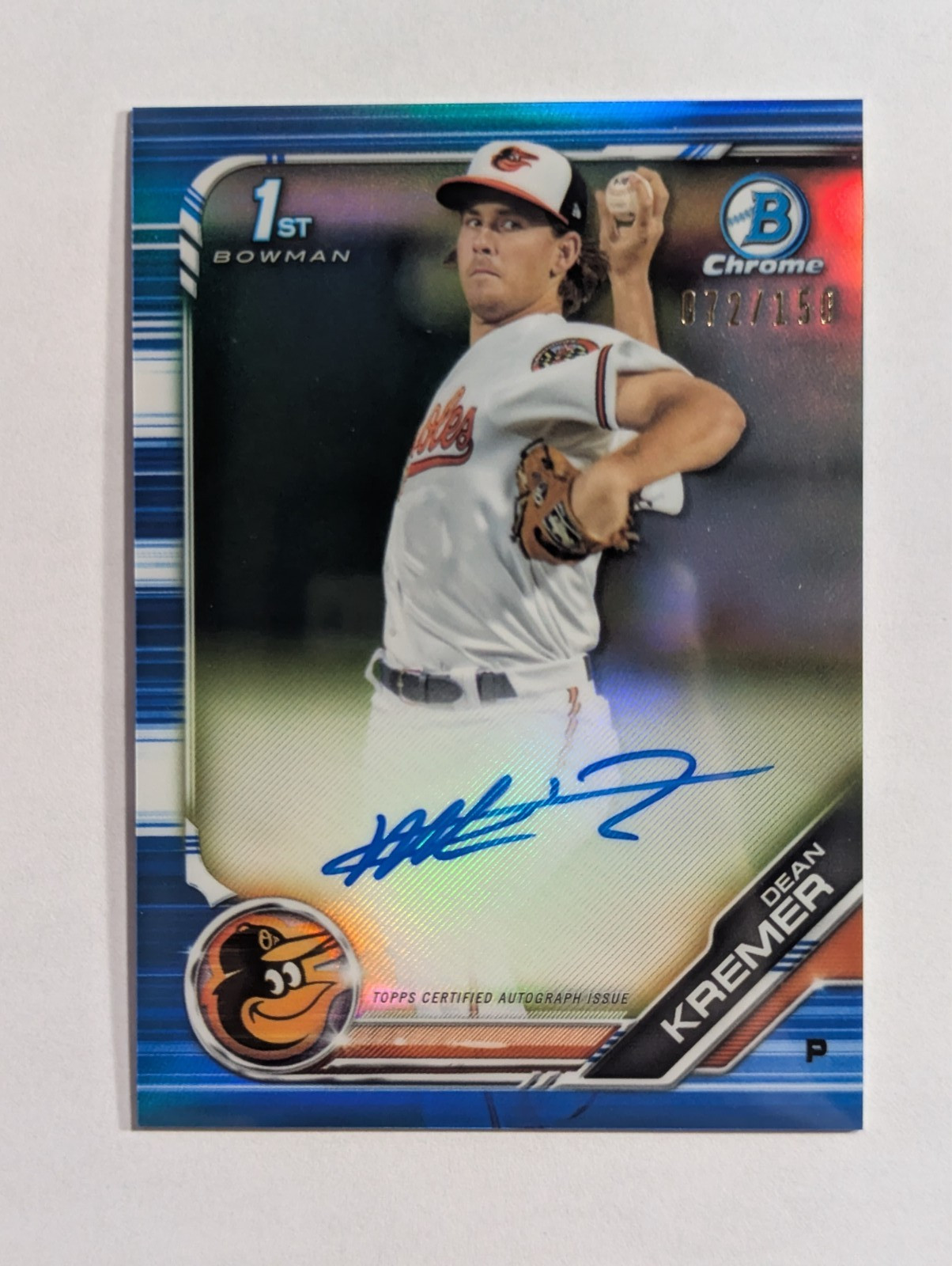 2019 Bowman - Chrome Prospect Autographs Dean Kremer #CPA-DK Blue Refractor /150