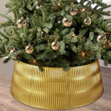 28.4" Gold Christmas Tree Collar – 9-Panel Snap-On Plastic Tree Skirt , Holid...