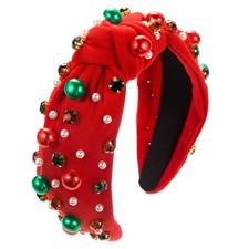 Christmas Headband for Women Pearl 1 Count Pack of 1 , 02.christmas red