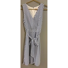 Loft Womens Navy Blue White Striped Sleeveless V-Neck Tie Waist Dress Size 0T