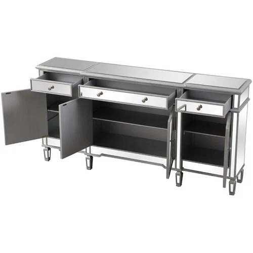 Elegant Decor Contempo 4 Door 72" Mirrored Sideboard in Antique Silver - Picture 4 of 10