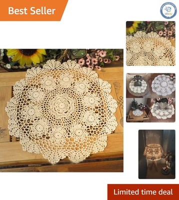 Versatile 2PC Beige Crochet Lace Doilies - 16 Inch Round for All Occasions
