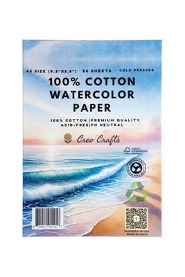 Cotton Watercolor Paper 8x5 Inch 36 Sheets A5 Cold Pressed AcidFree Premium