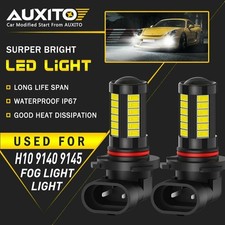 Pair H10 LED Headlight Fog Light Bulb Xenon White Waterproof Error Free AUXITO