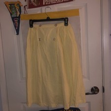 VTG 50s 40s Petite 1940s 1950s Novelty Cotton Skirt White Yellow Striped A Line