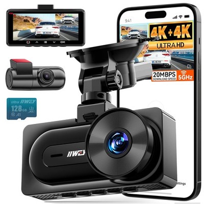 IIWEY 4K+4K Dash Cam Front+Rear, Dual STARVIS, 5G WiFi-6, 128GB SD, GPS, 24/7 PK