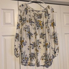 Lucky Brand Floral Print Peasant Blouse Women's Size 1X Boho Cottagecore