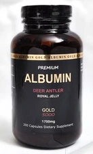 Premium Albumin Gold 5000, Deer Antlers And Royal Jelly 1700mg 200 Capsules.