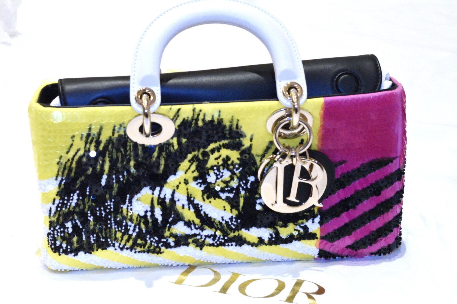 Christian Dior Lady D-Joy Sequin Runway Mini Bag Multicolour Tiger Stripe w/ Str