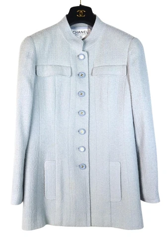 Giacca tweed blu bambino Chanel 1997 vintage