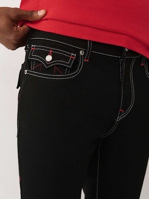 True Religion Soze 32 Red & Black Denim Rocco Sn Flap 2Sb Black Rinse