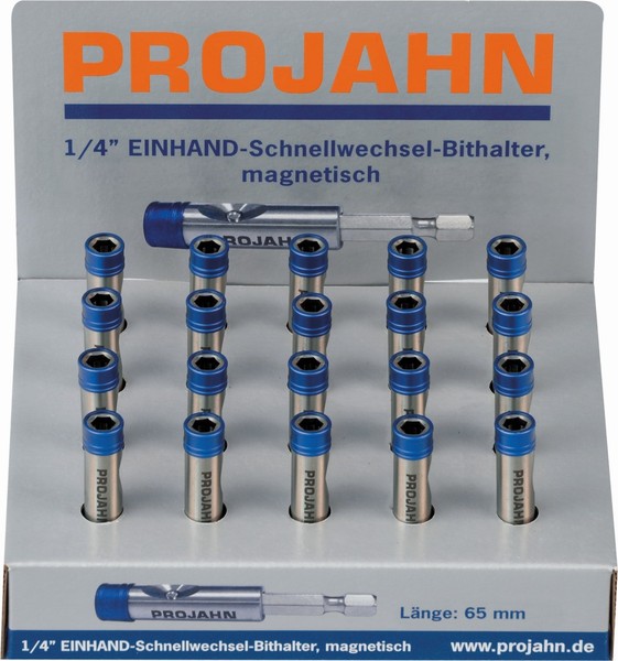 "Projahn Display 20X Einhand-Bit-Halter Mit SchnelllöSeknopf Magnetisch 1/4\" 65Mm"-image