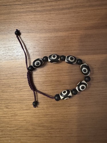 Tibetan Agate DZI Tribal Bracelet with 3 eye on each stone, handmade adjustable 