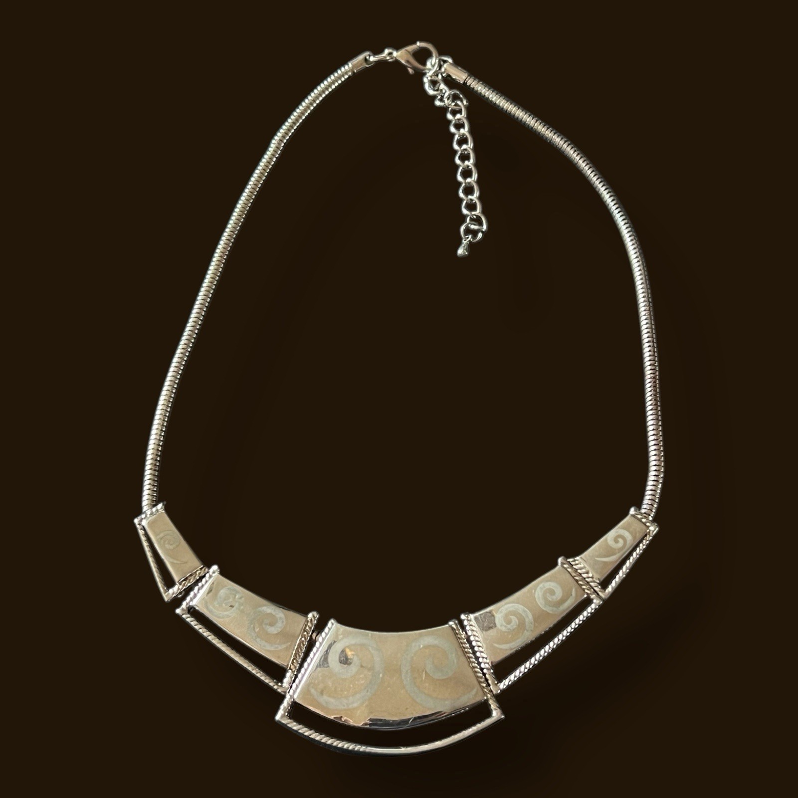 Vintage Silver Toned Panel Statement Necklace - image 2